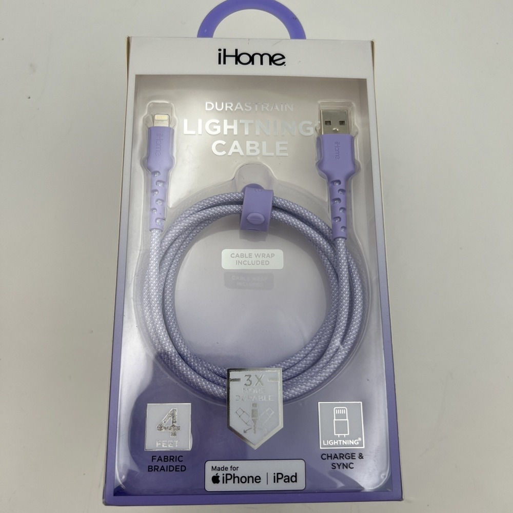 iHome 4ft. iPhone - iPad Fabric Braided Lightning‎ Cable - Purple - Durable